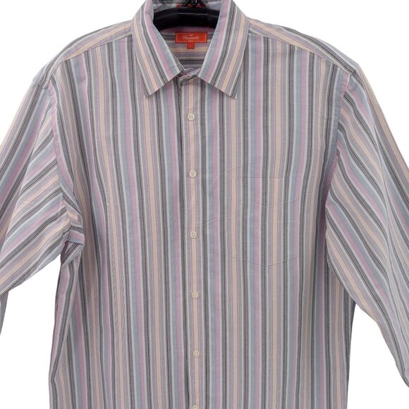Faconnable Mens Striped Shirt Size L Large Pastel Button Front Pocket Preppy - Picture 3 of 13